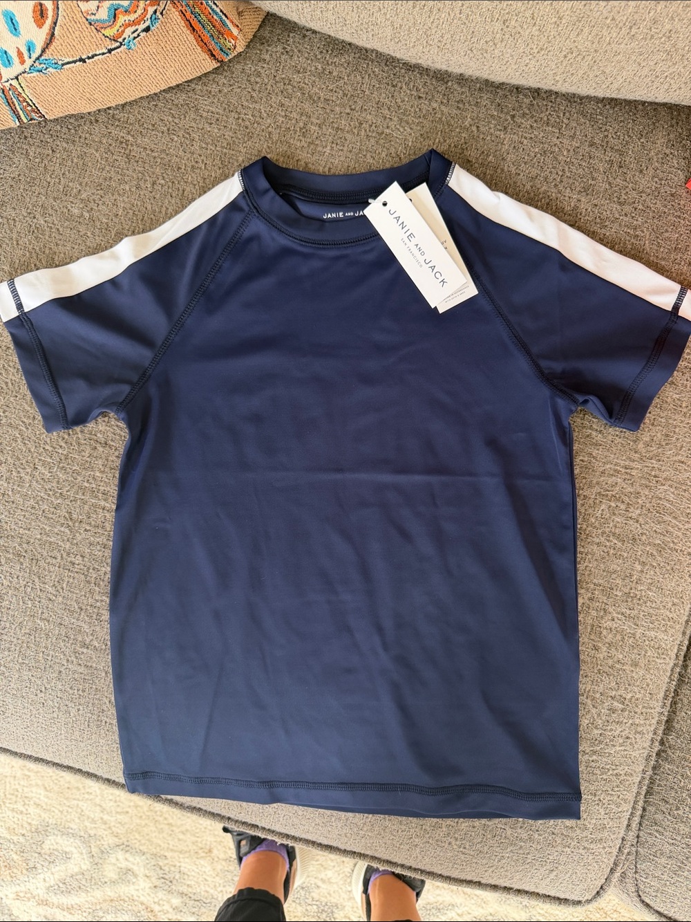 Janie and Jack Navy and White Short Sleeve Rash Guard